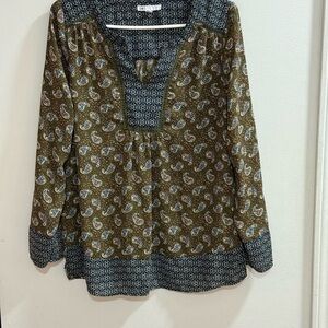DR2 Women's Green‎ and Blue Paisley Blouse Size M